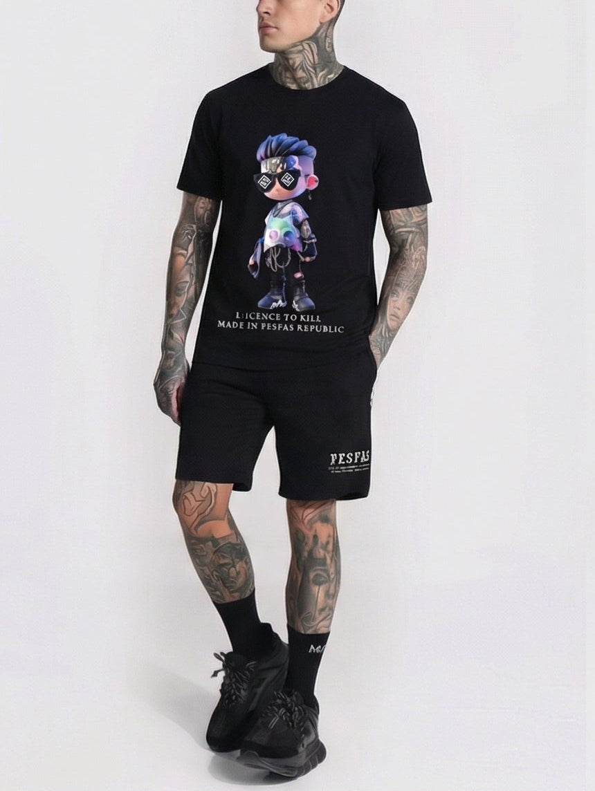 Bộ áo thun và quần short FesFas in hình chàng trai hip-hop