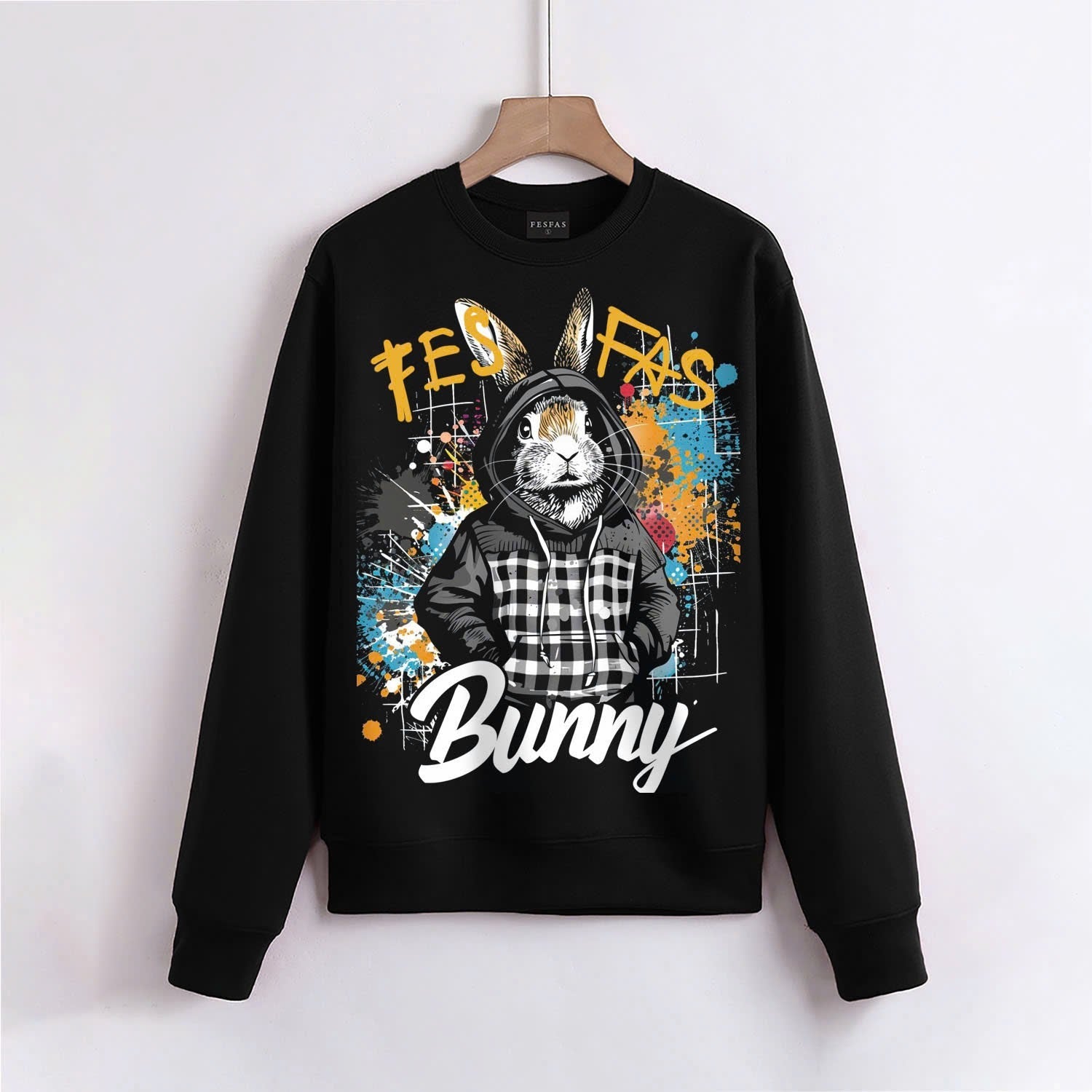 Áo nỉ cổ tròn FesFas in hình thỏ