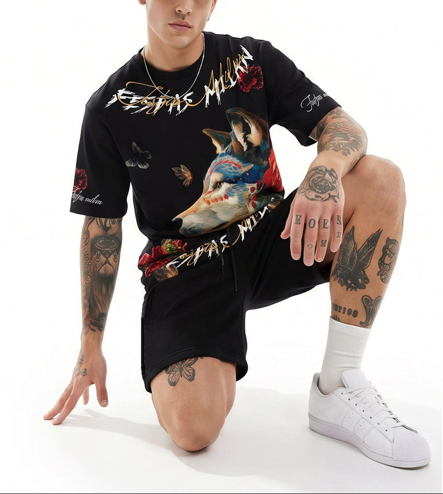 Bộ áo thun và quần short FesFas in hình sói