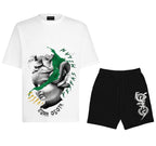 Bộ áo thun và quần short FesFas in hình tái sinh | Đen & Trắng