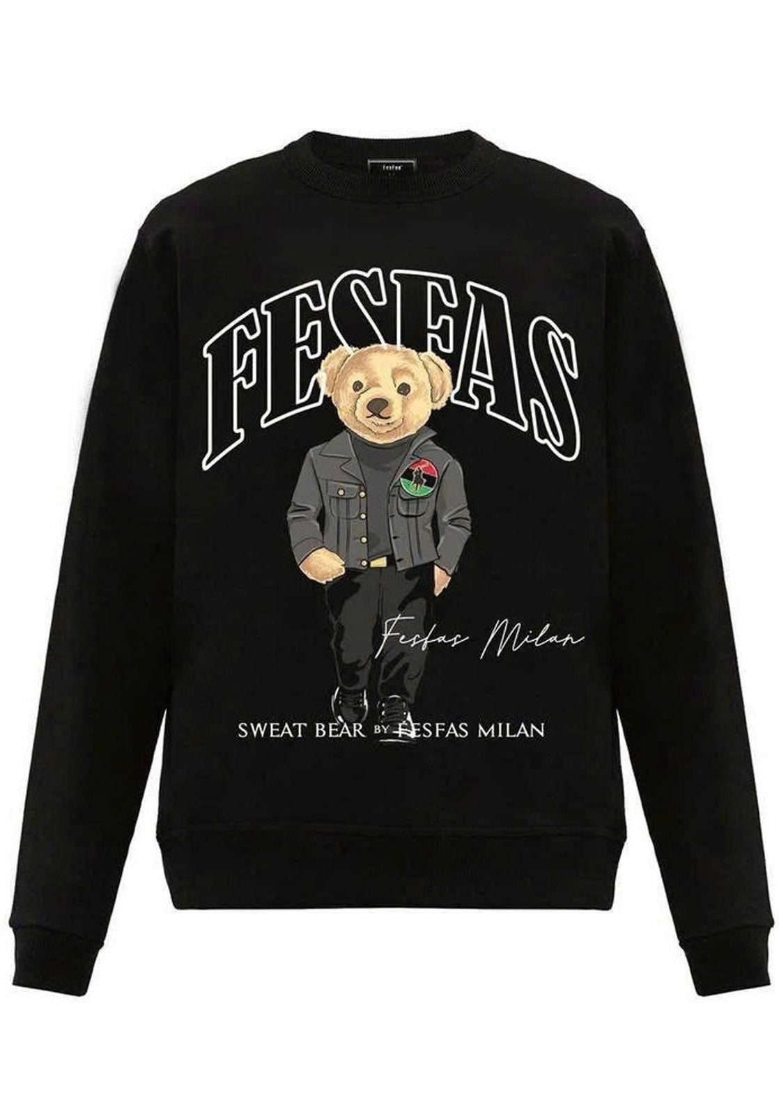 Bộ áo nỉ cổ tròn FesFas in hình gấu