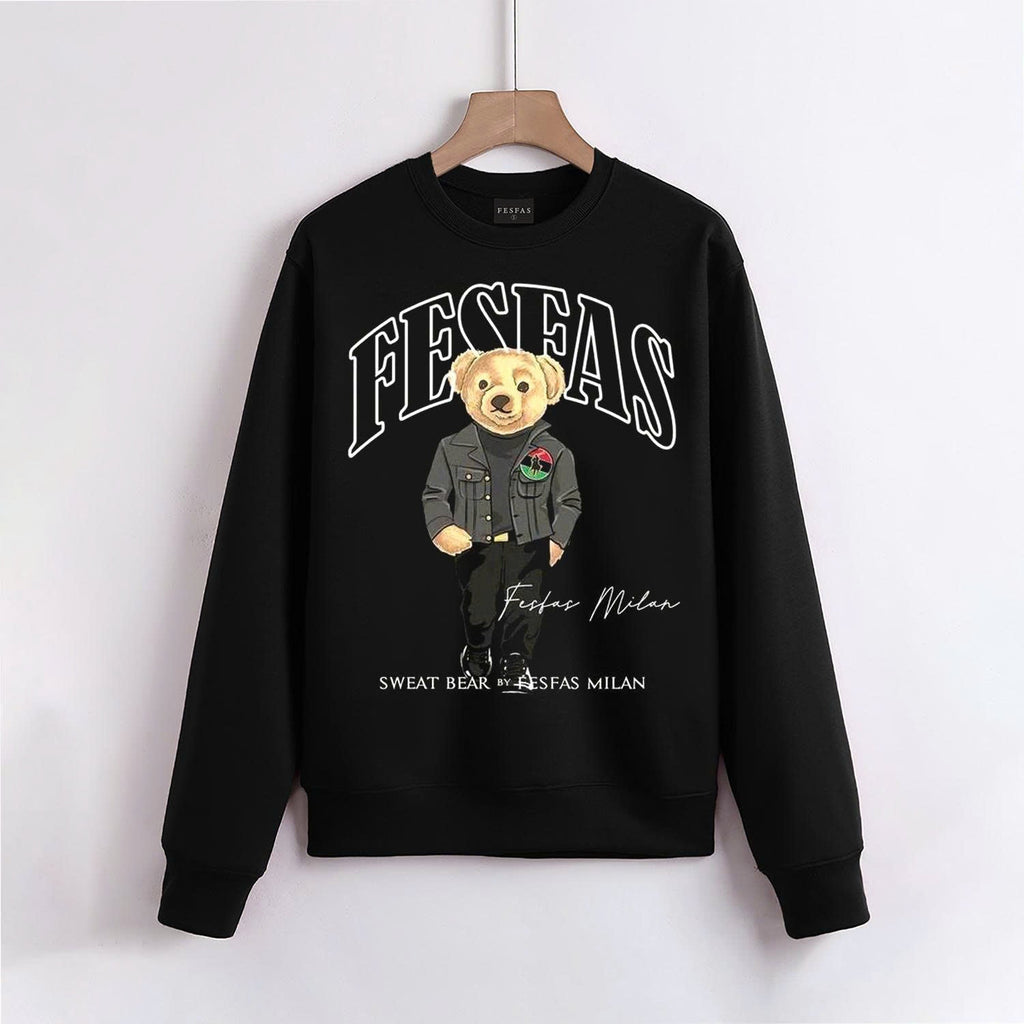 Bộ áo nỉ cổ tròn FesFas in hình gấu