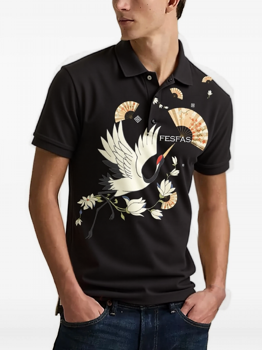 Áo polo FesFas in hình hạc