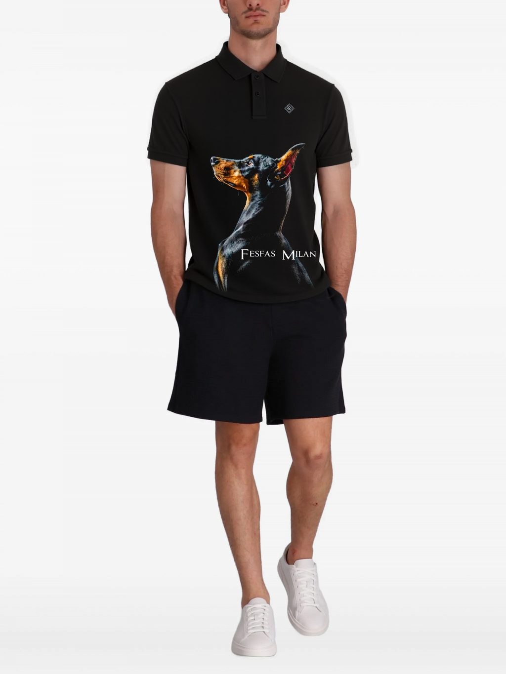 Áo polo FesFas in hình chó Doberman