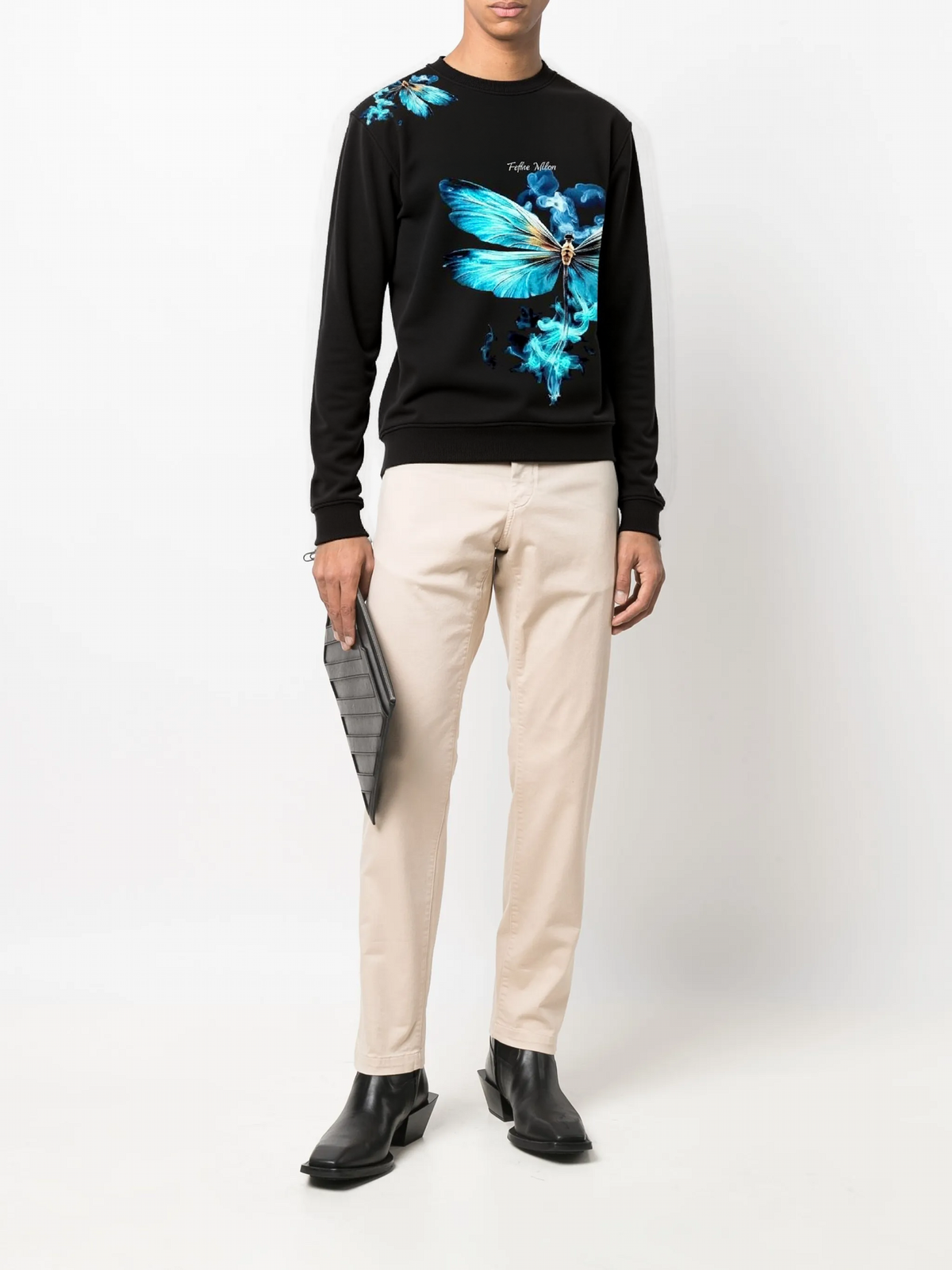 Bộ áo nỉ cổ tròn FesFas in hình chuồn chuồn