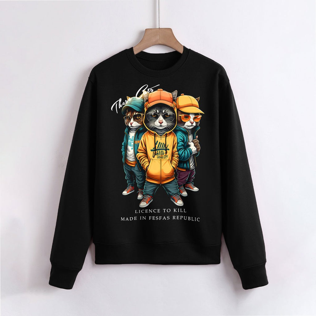 Áo nỉ cổ tròn FesFas in hình mèo