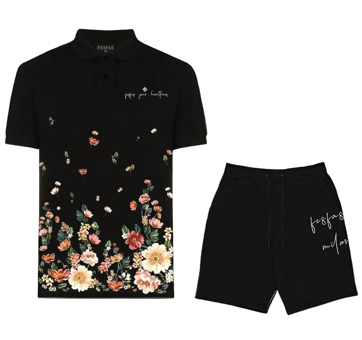 Bộ áo polo và quần short FesFas in hình hoa