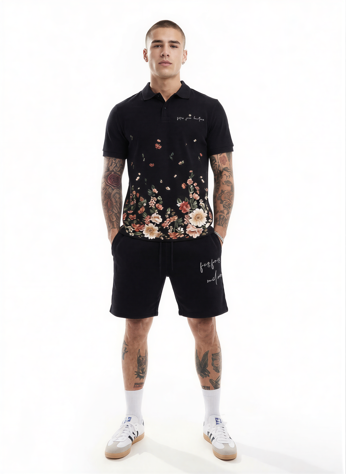 Bộ áo polo và quần short FesFas in hình hoa