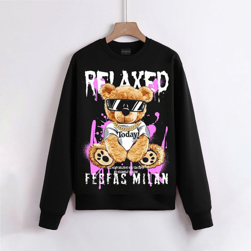 Áo nỉ cổ tròn FesFas in hình teddy gấu