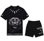 Bộ áo thun và quần short FesFas in hình báo đen