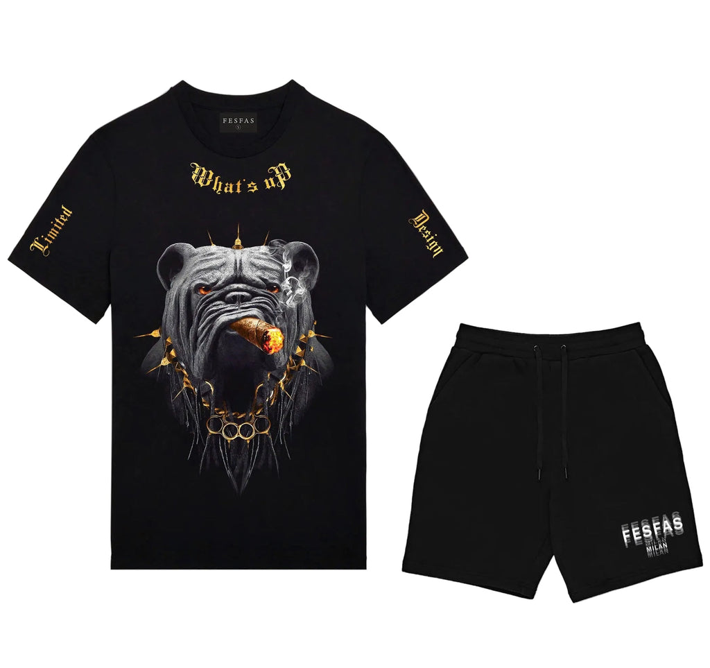 Bộ áo thun và quần short FesFas in hình chó bulldog