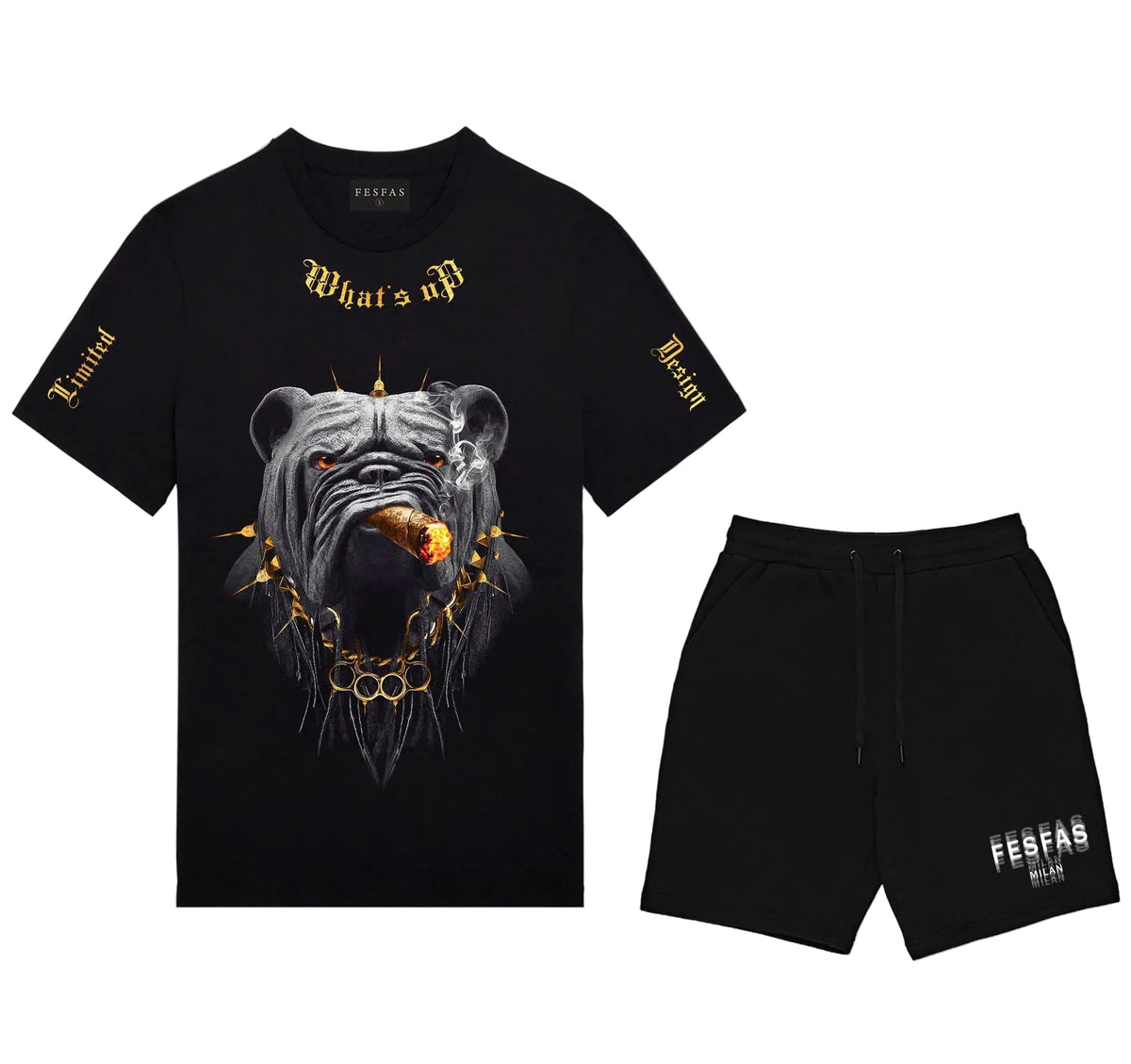 Bộ áo thun và quần short FesFas in hình chó bulldog