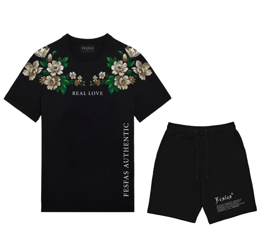 Bộ áo thun và quần short FesFas in hình hoa