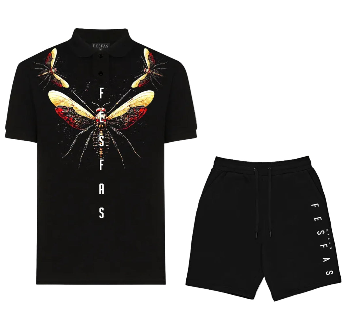 Bộ áo polo và quần short FesFas in hình chuồn chuồn