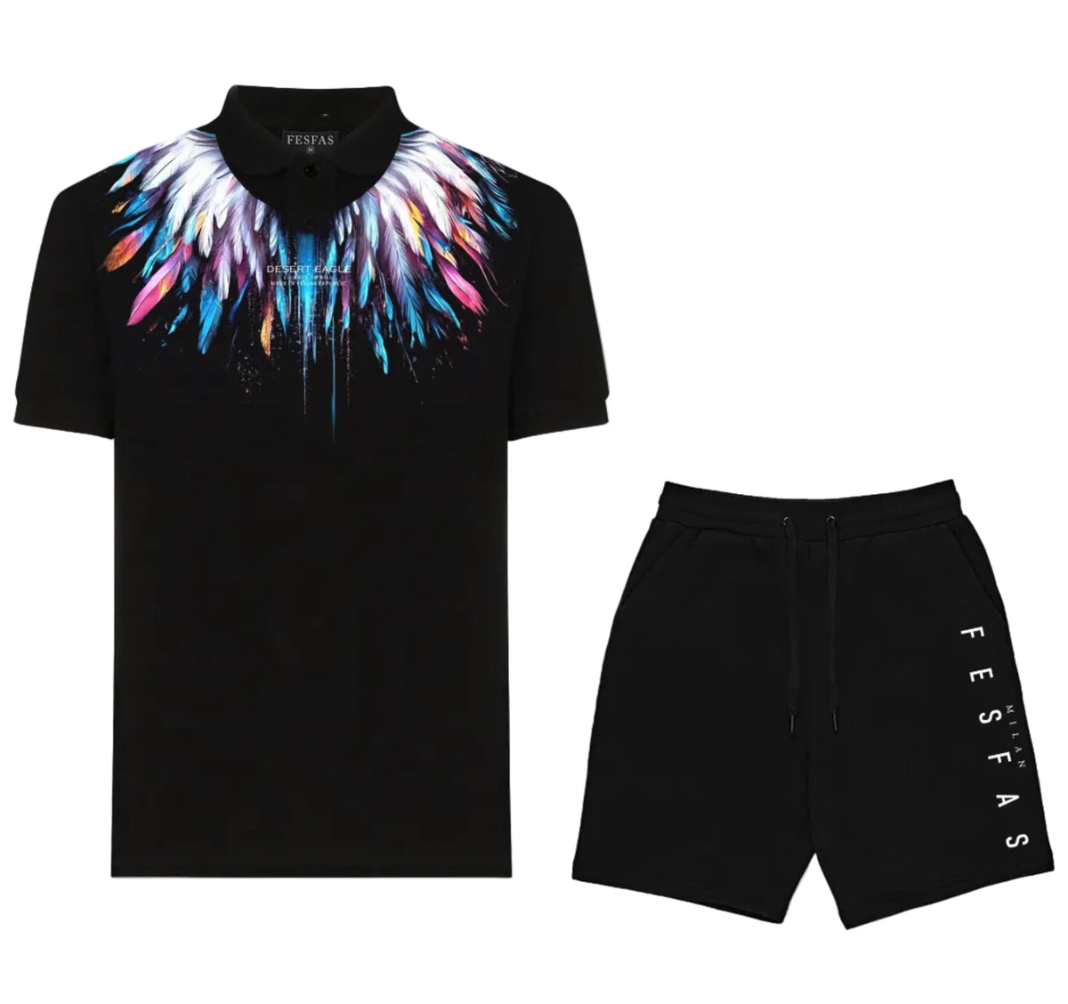 Bộ áo polo và quần short FesFas in hình desert đại bàng