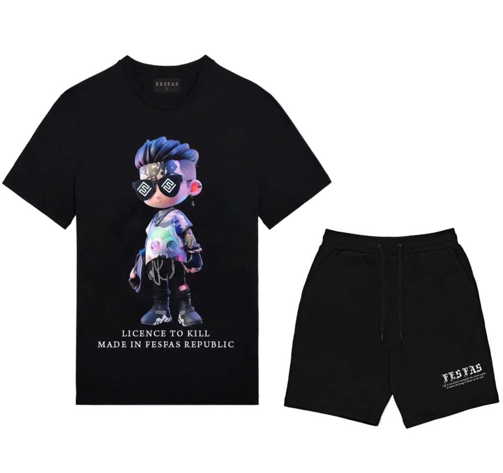 Bộ áo thun và quần short FesFas in hình chàng trai hip-hop