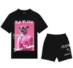 Bộ áo thun và quần short FesFas in hình báo đen