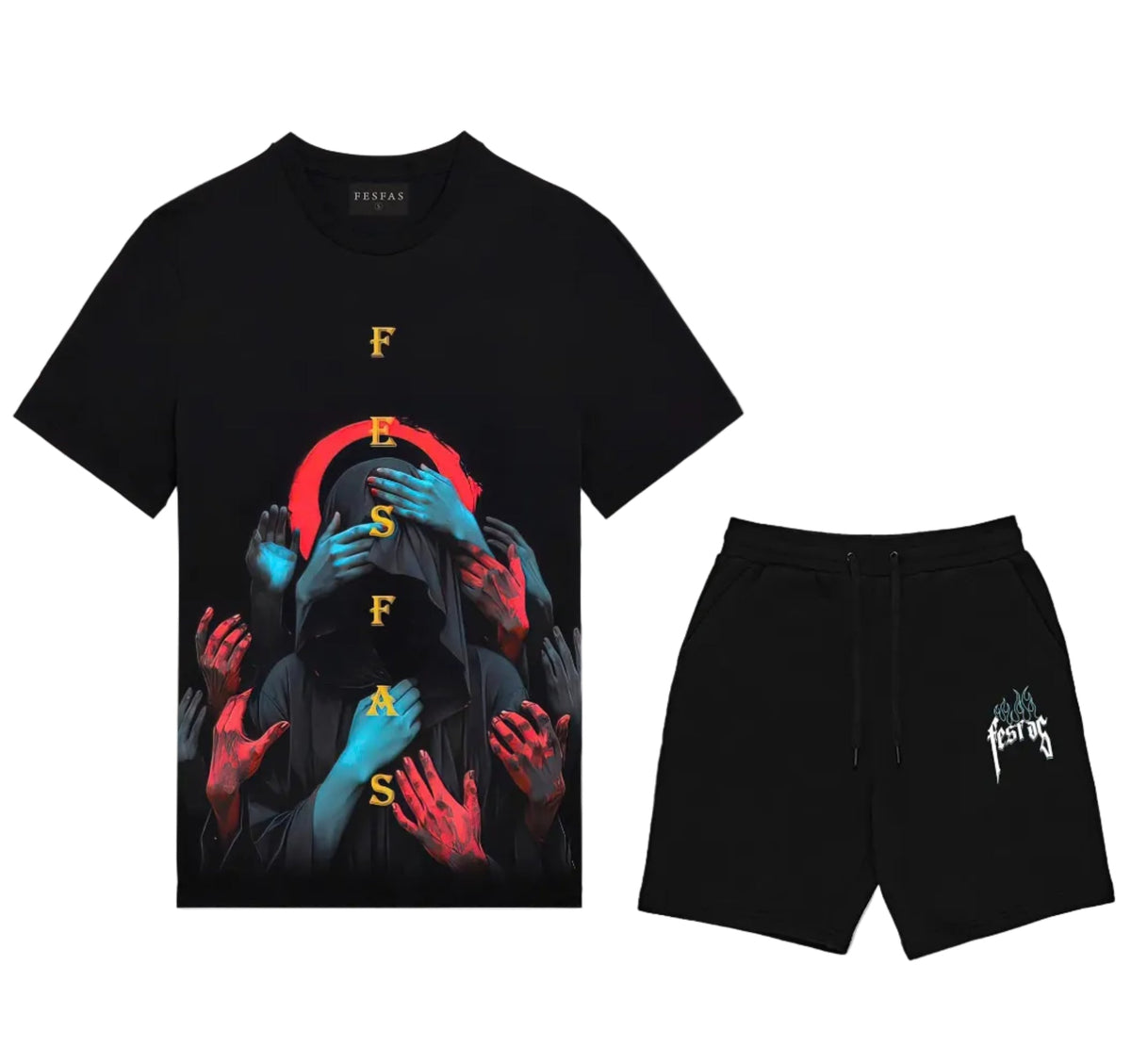 Bộ áo thun và quần short FesFas in hình đôi tay ma thuật