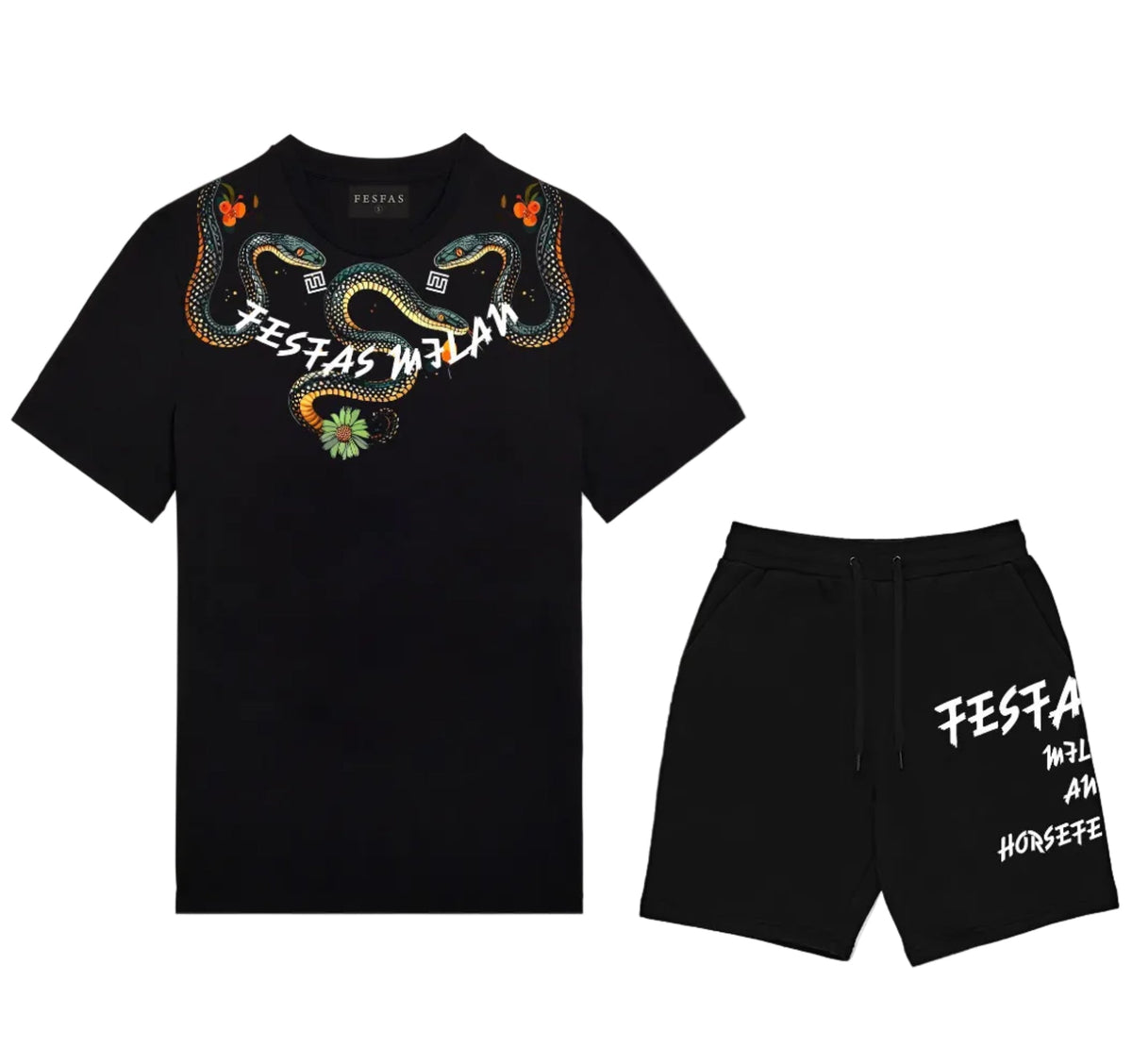 Bộ áo thun và quần short FesFas in hình rắn lục