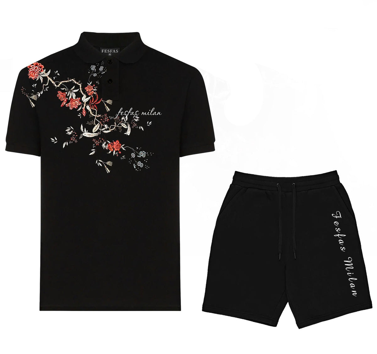 Bộ áo polo và quần short FesFas in hình hoa