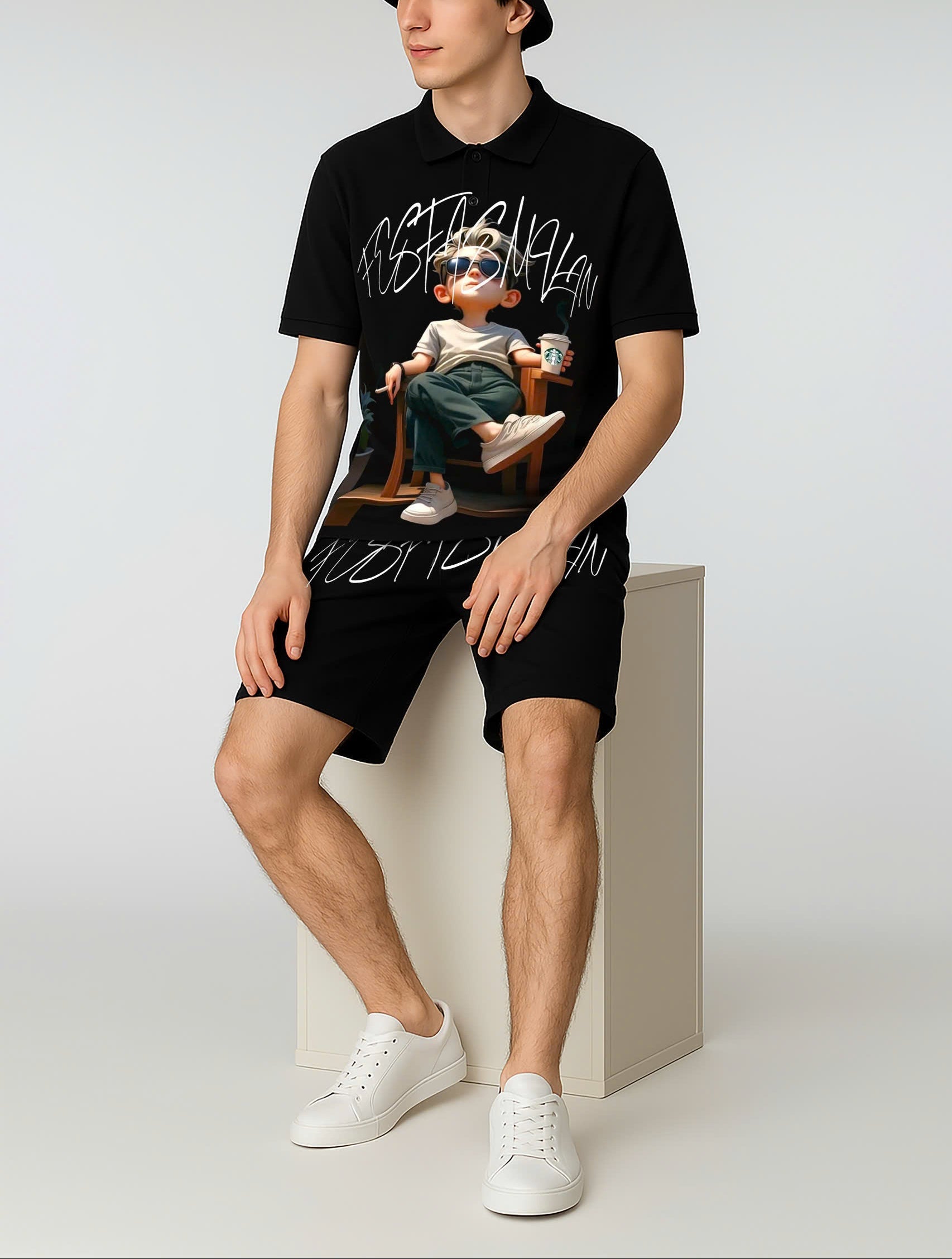 Bộ áo polo và quần short FesFas in hình chàng trai thư thái