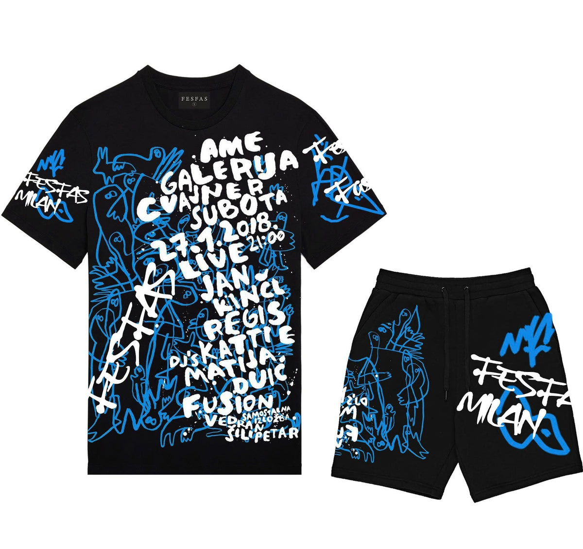 FesFas graphic-print | Bộ T-Shirt | Nam | Màu Đen