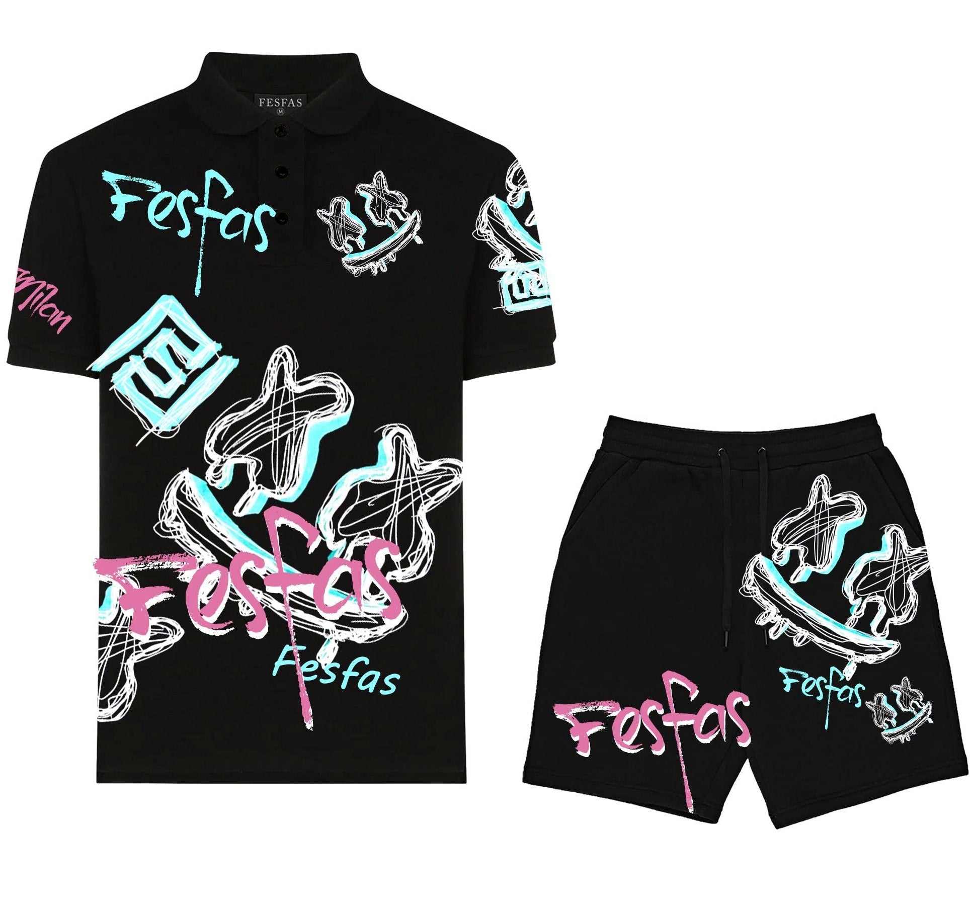 FesFas Hologram-print | Bộ Polo | Nam | Màu Đen
