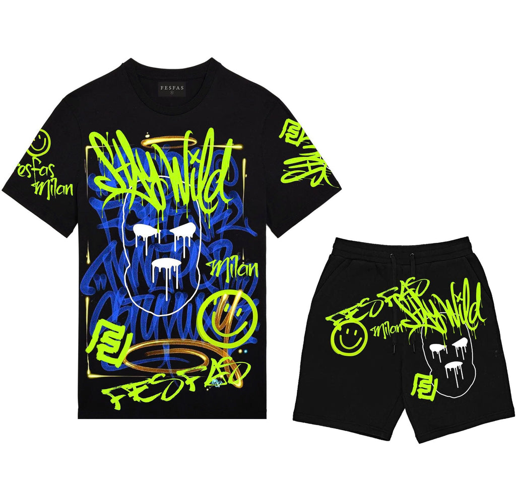 FesFas graphic-print | Bộ T-Shirt | Nam | Màu Đen