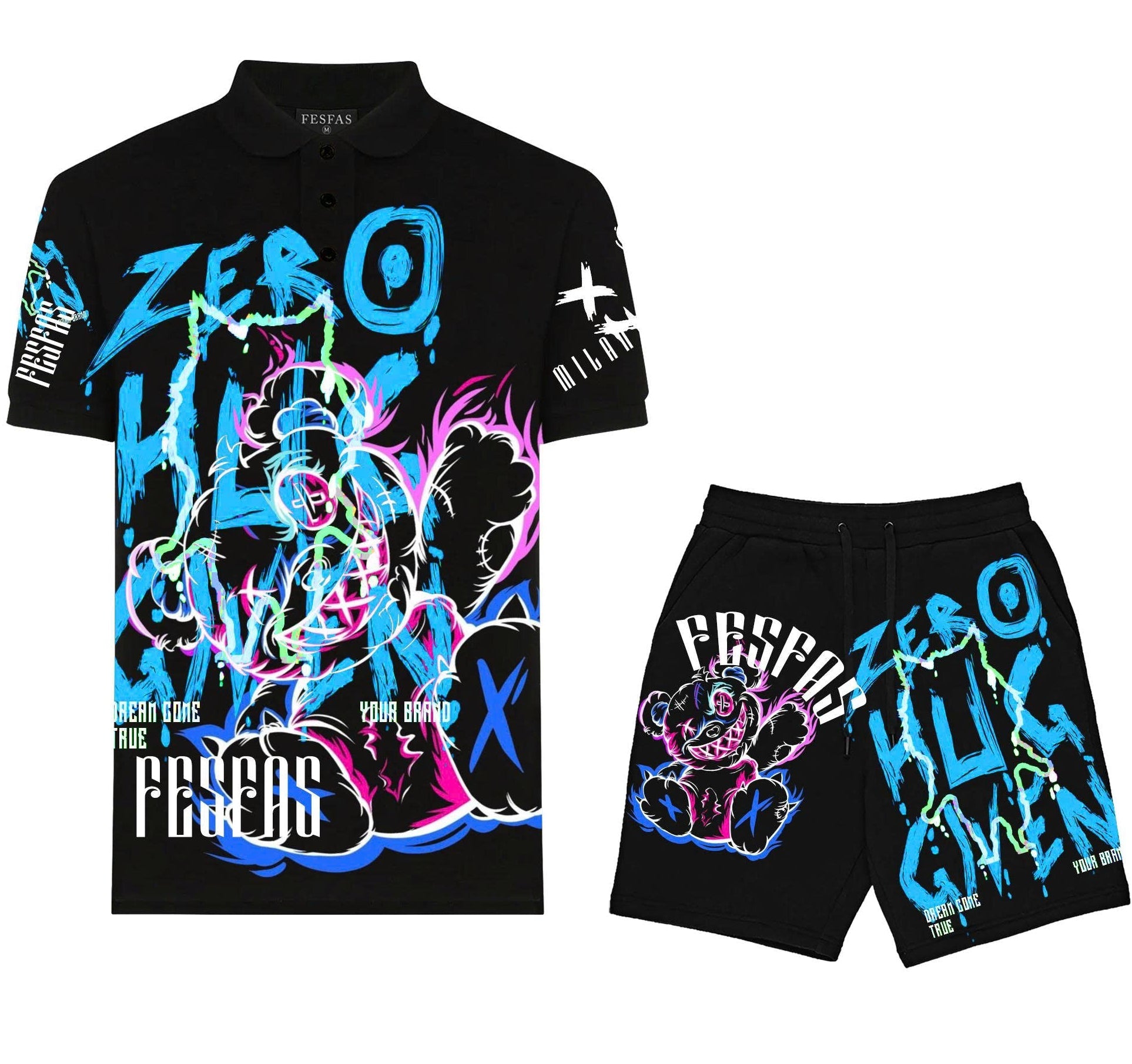FesFas Hologram-print | Bộ Polo | Nam | Màu Đen
