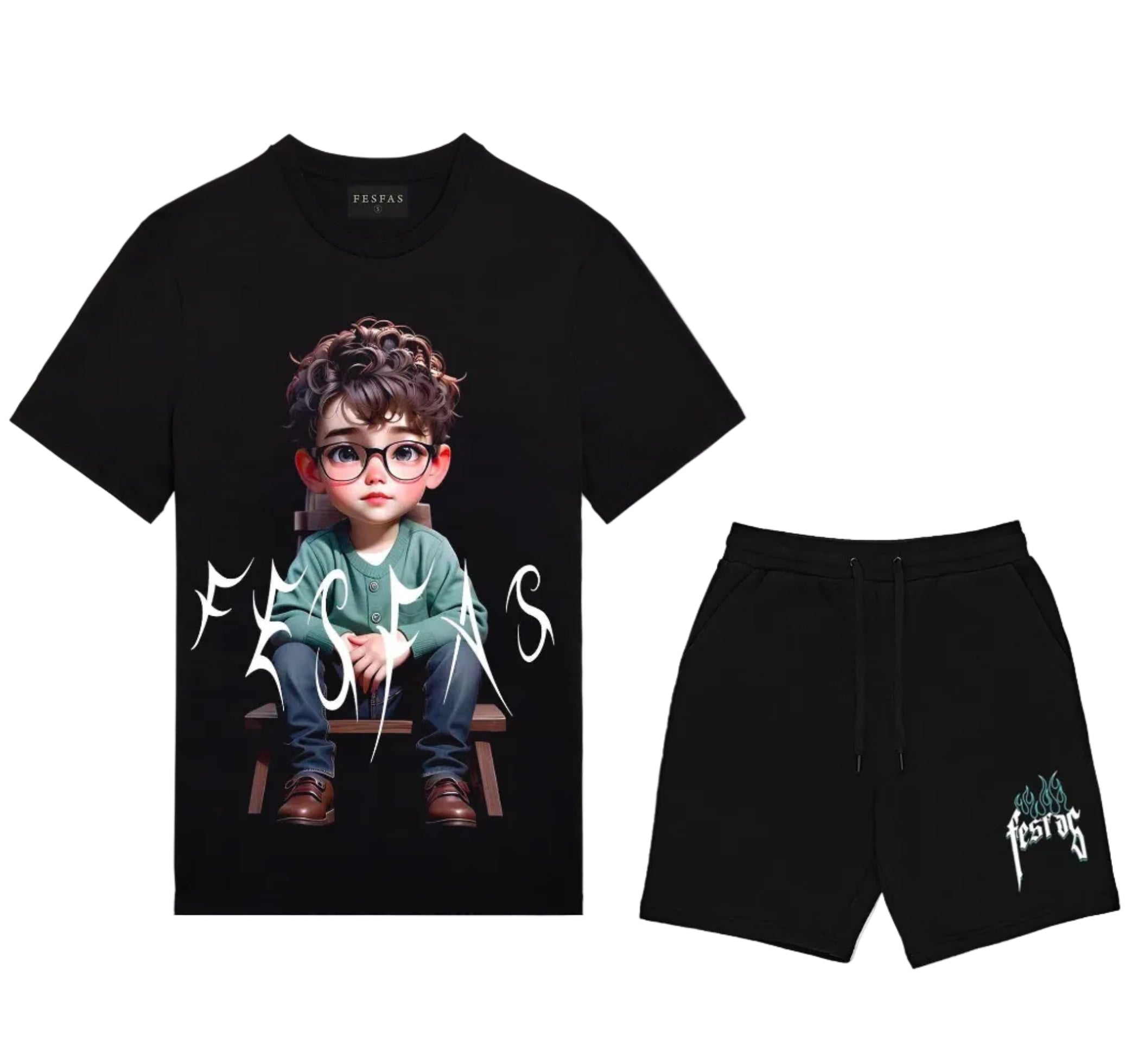 Bộ áo thun và quần short FesFas in hình chàng trai đáng yêu