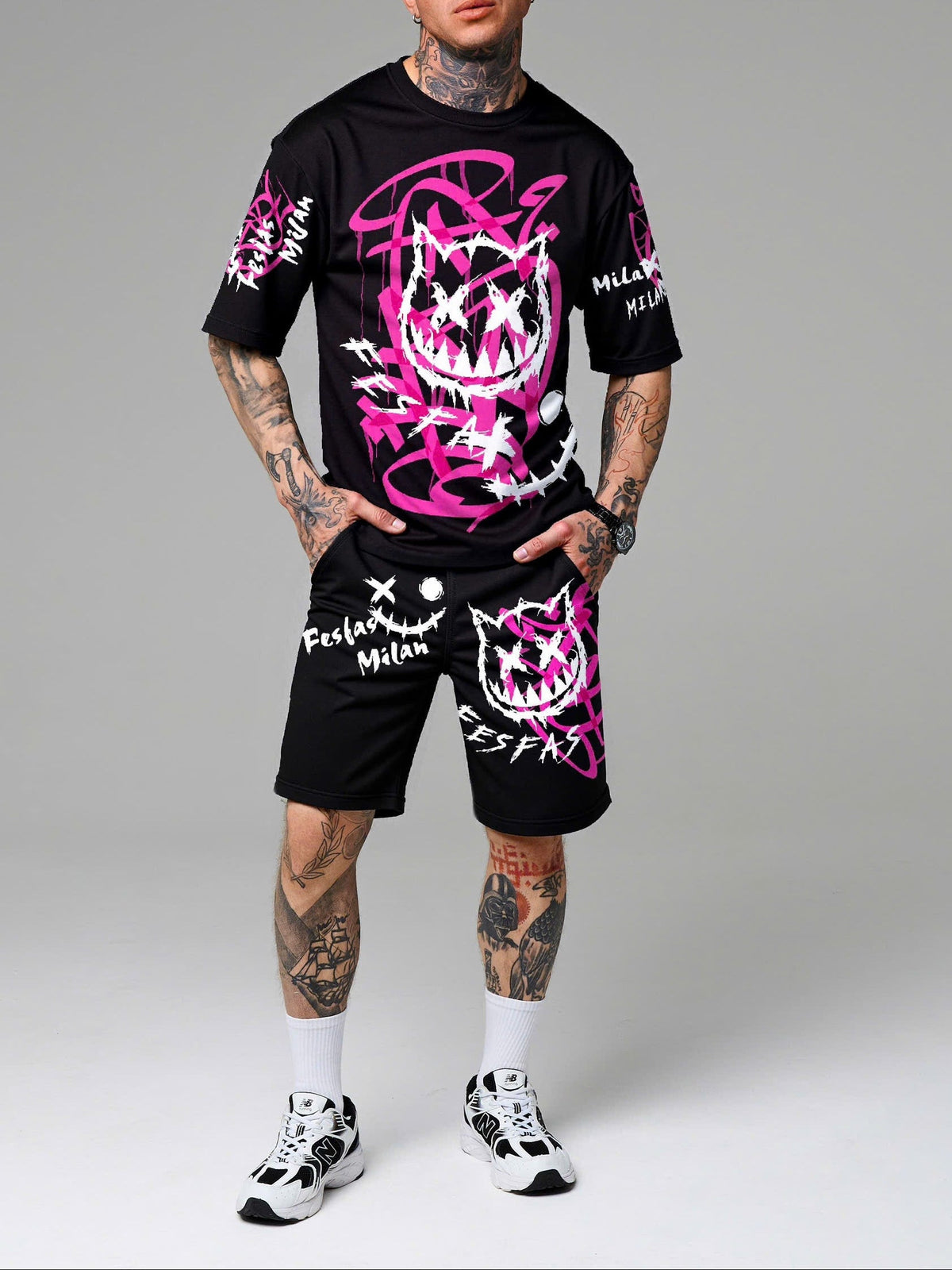 FesFas graphic-print | Bộ T-Shirt | Nam | Màu Đen