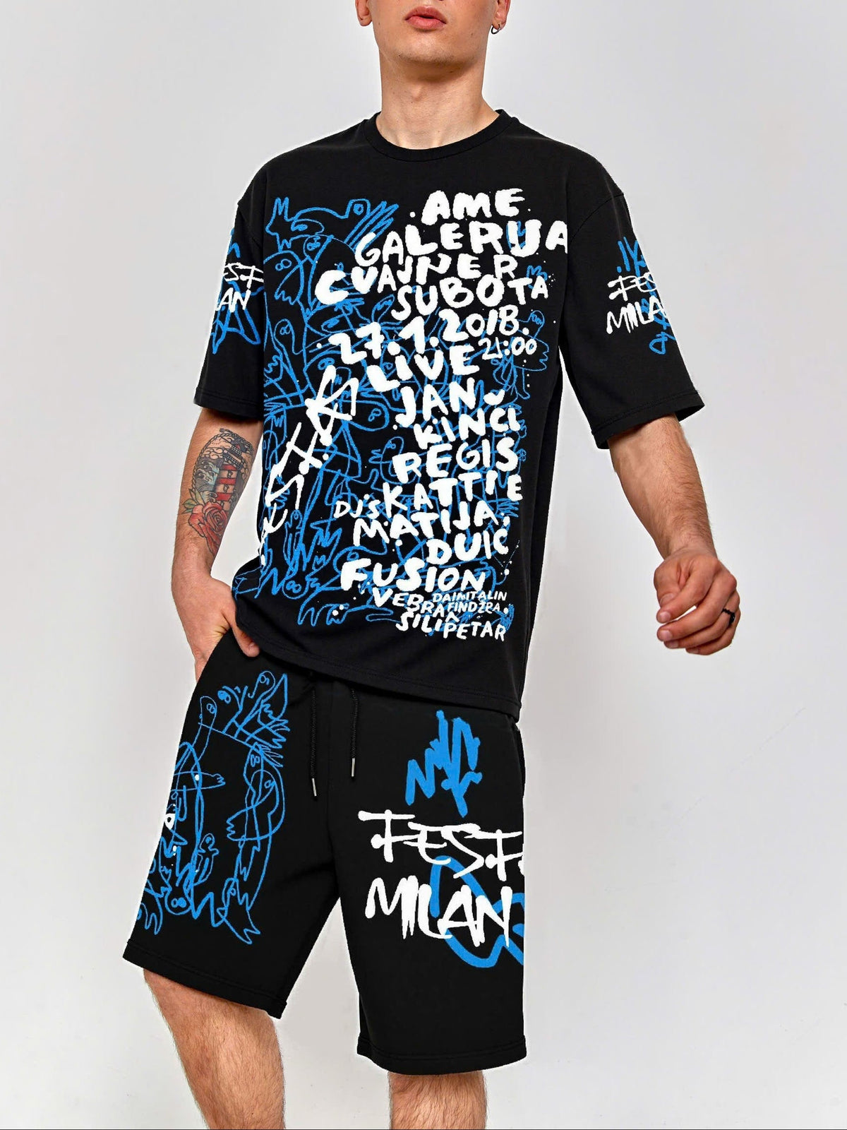 FesFas graphic-print | Bộ T-Shirt | Nam | Màu Đen