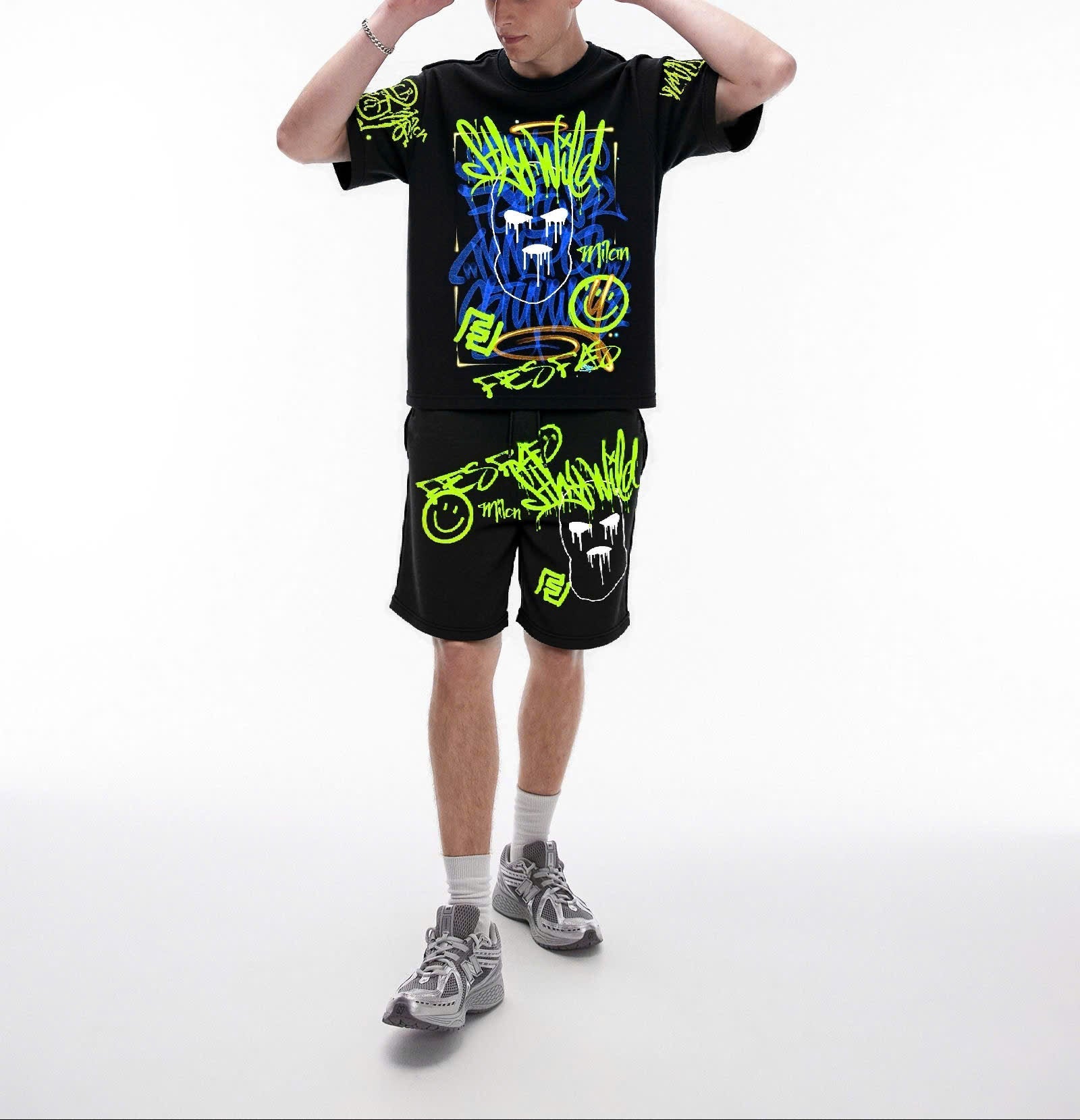 FesFas graphic-print | Bộ T-Shirt | Nam | Màu Đen