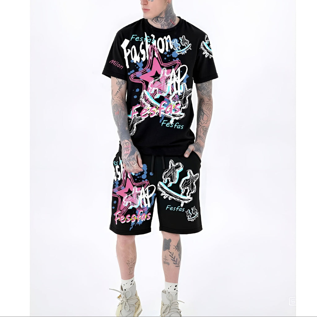 FesFas graphic-print | Bộ T-Shirt | Nam | Màu Đen