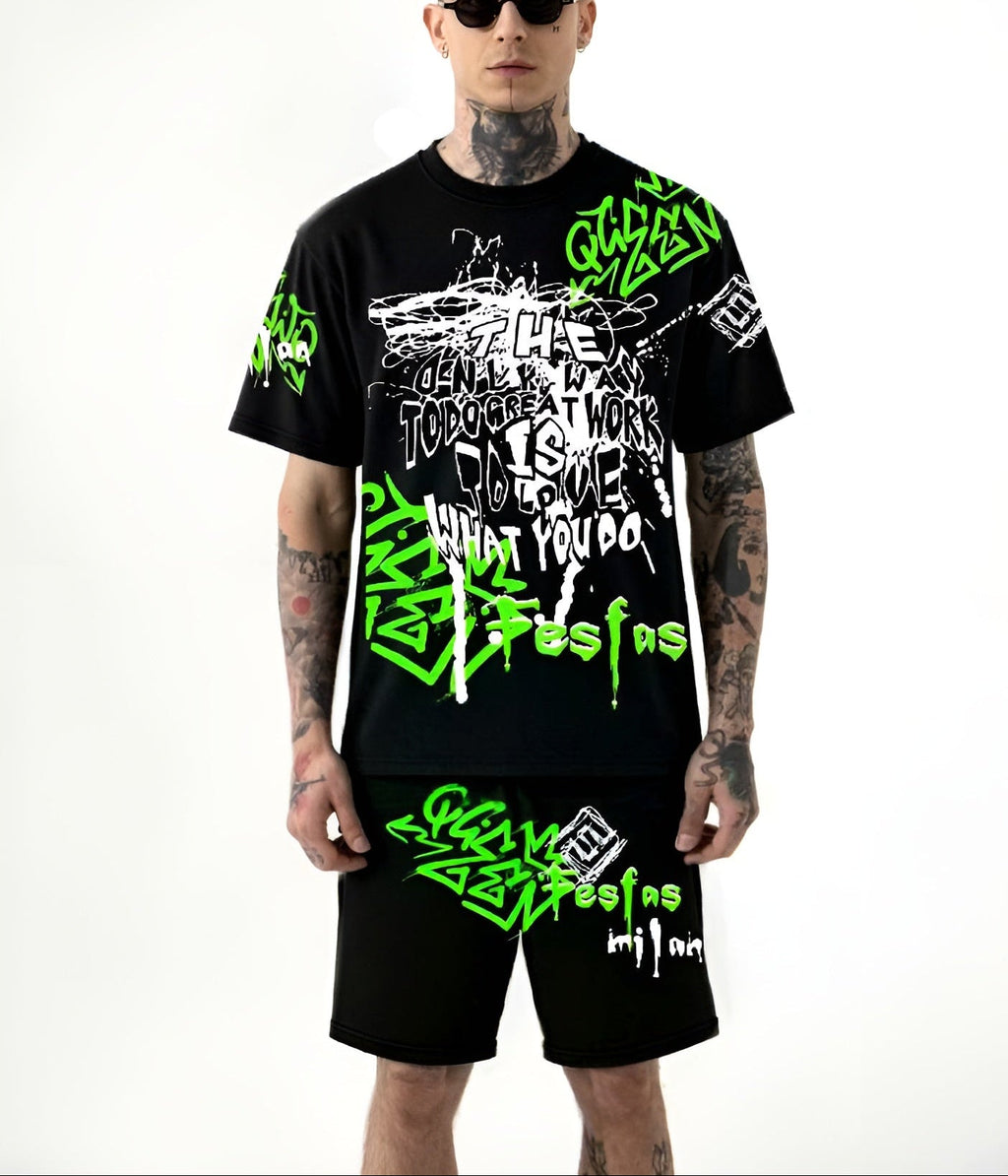 FesFas graphic-print | Bộ T-Shirt | Nam | Màu Đen