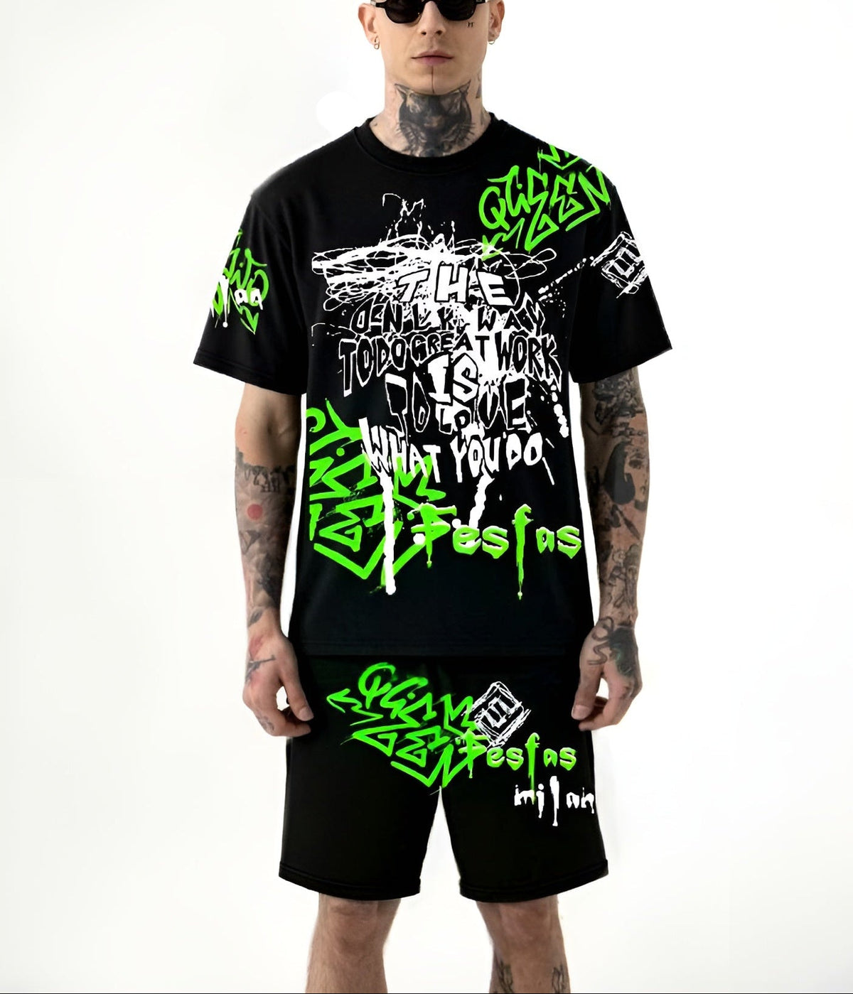 FesFas graphic-print | Bộ T-Shirt | Nam | Màu Đen