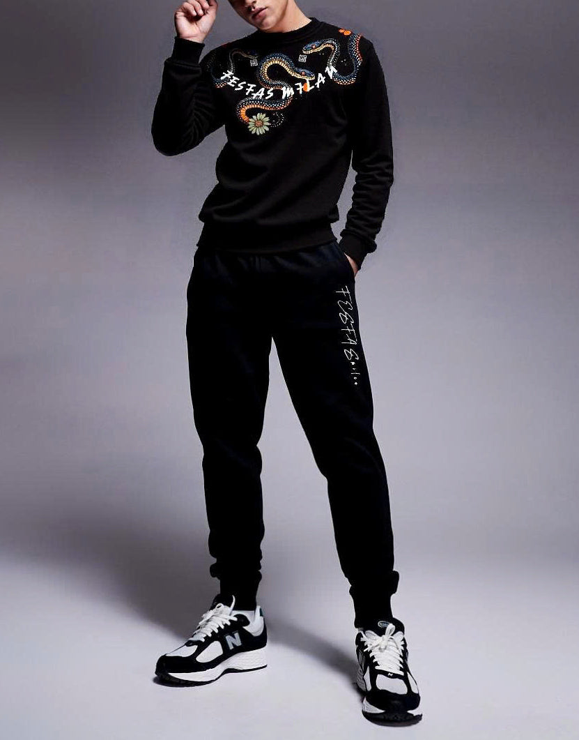 Bộ áo nỉ cổ tròn FesFas in hình rắn