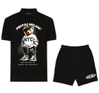 Bộ áo polo và quần short FesFas in hình gấu thể thao