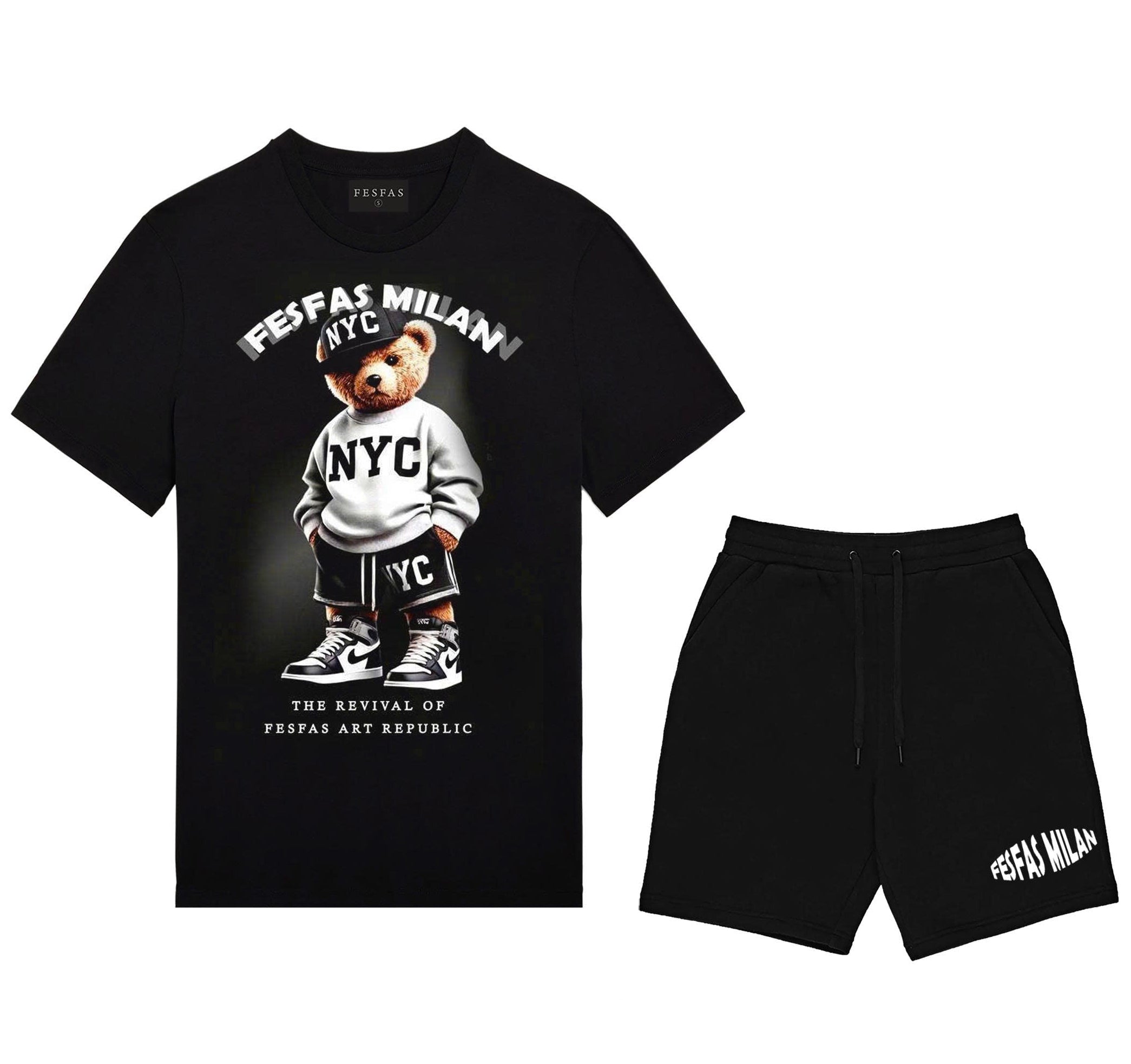 Bộ áo thun và quần short FesFas in hình gấu thể thao