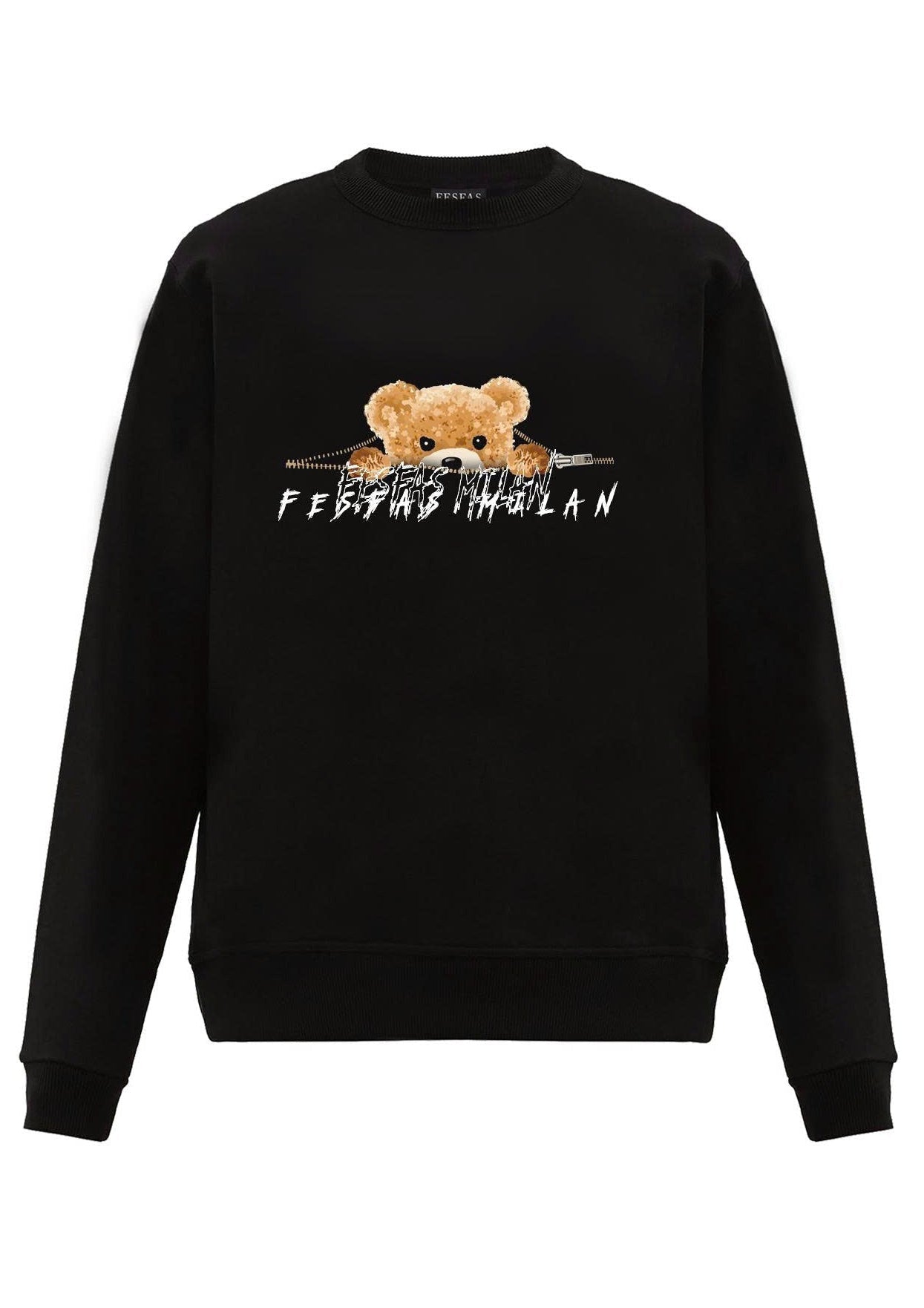 Áo nỉ cổ tròn FesFas in hình teddy gấu