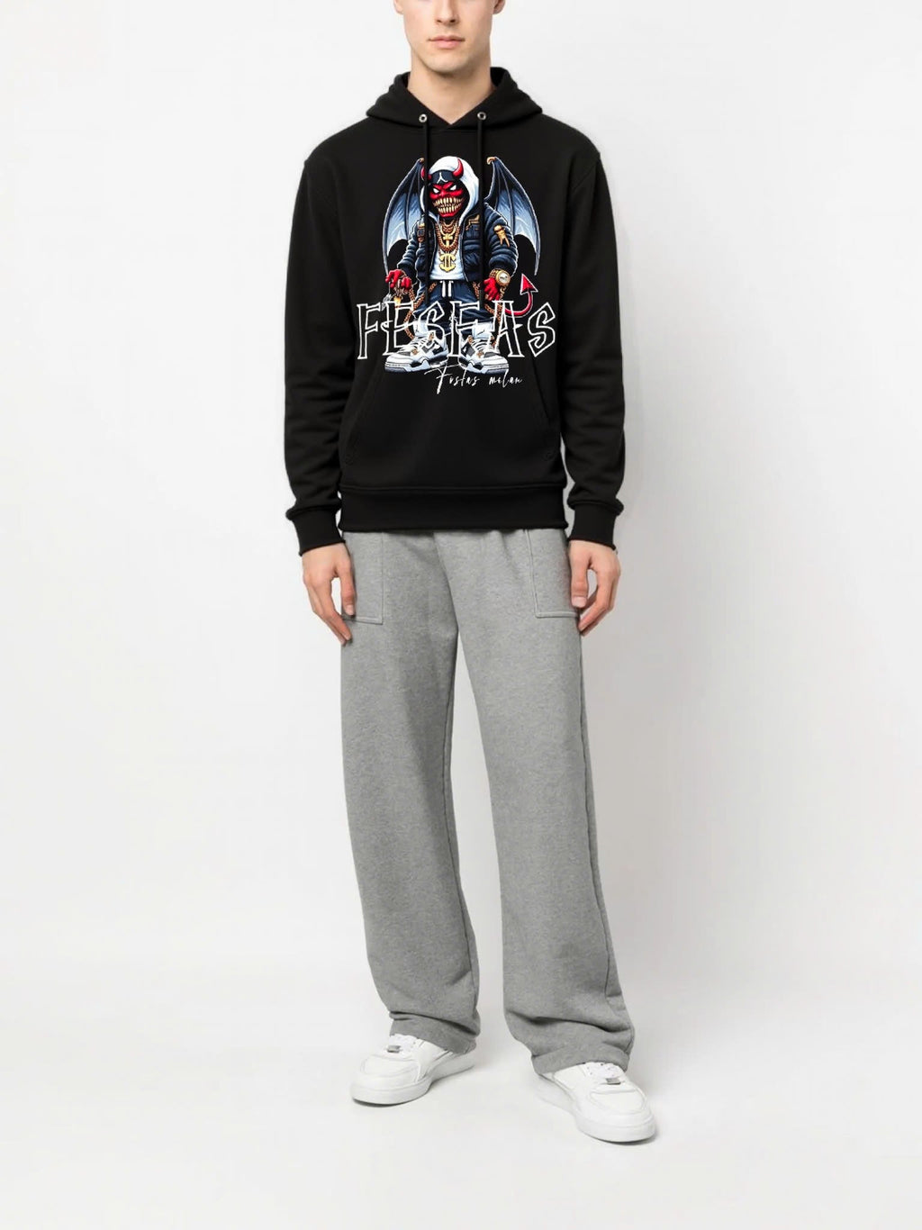 Áo hoodie FesFas in hình monster | Đen | Unisex