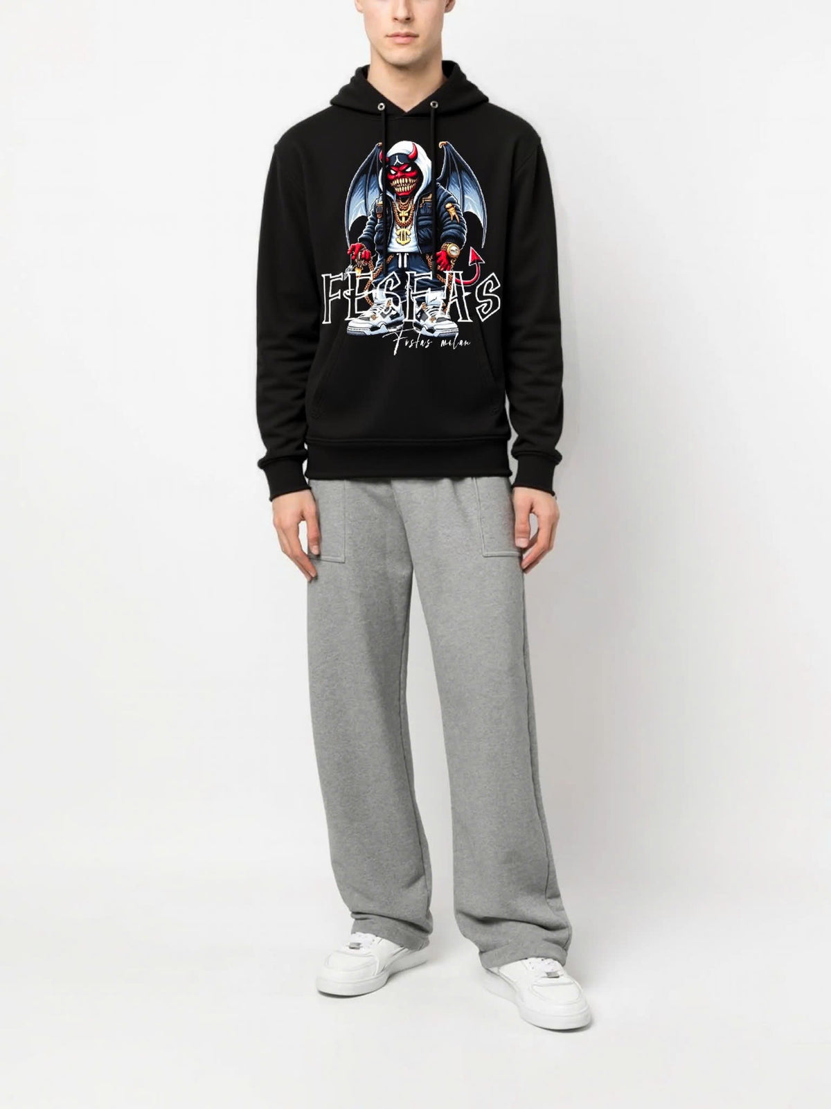 Áo hoodie FesFas in hình monster | Đen | Unisex
