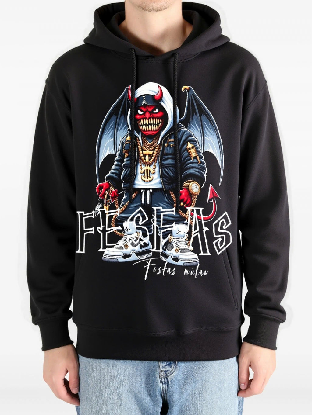 Áo hoodie FesFas in hình monster | Đen | Unisex