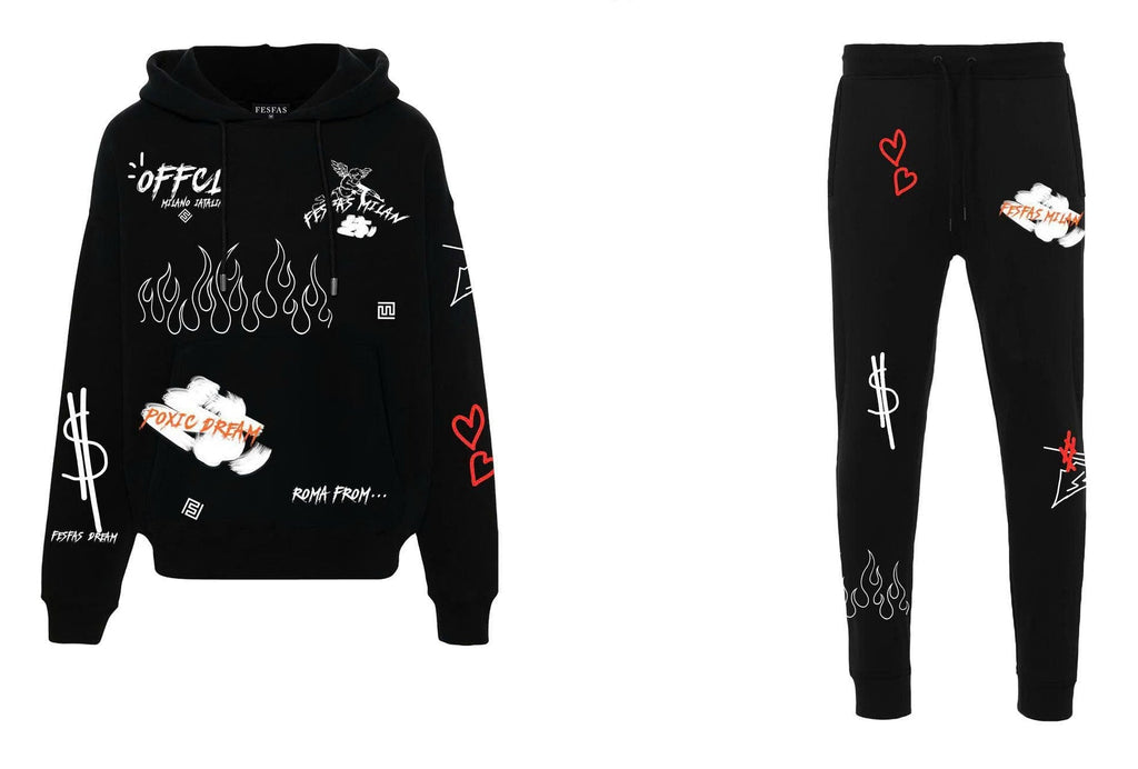 FesFas graphic-print Hoodie Set | Black | Men