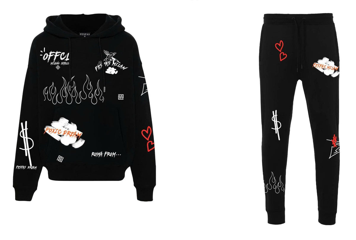FesFas graphic-print Hoodie Set | Black | Men