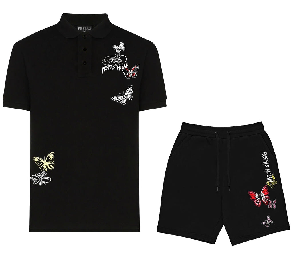 Bộ áo polo và quần short FesFas in hình bướm