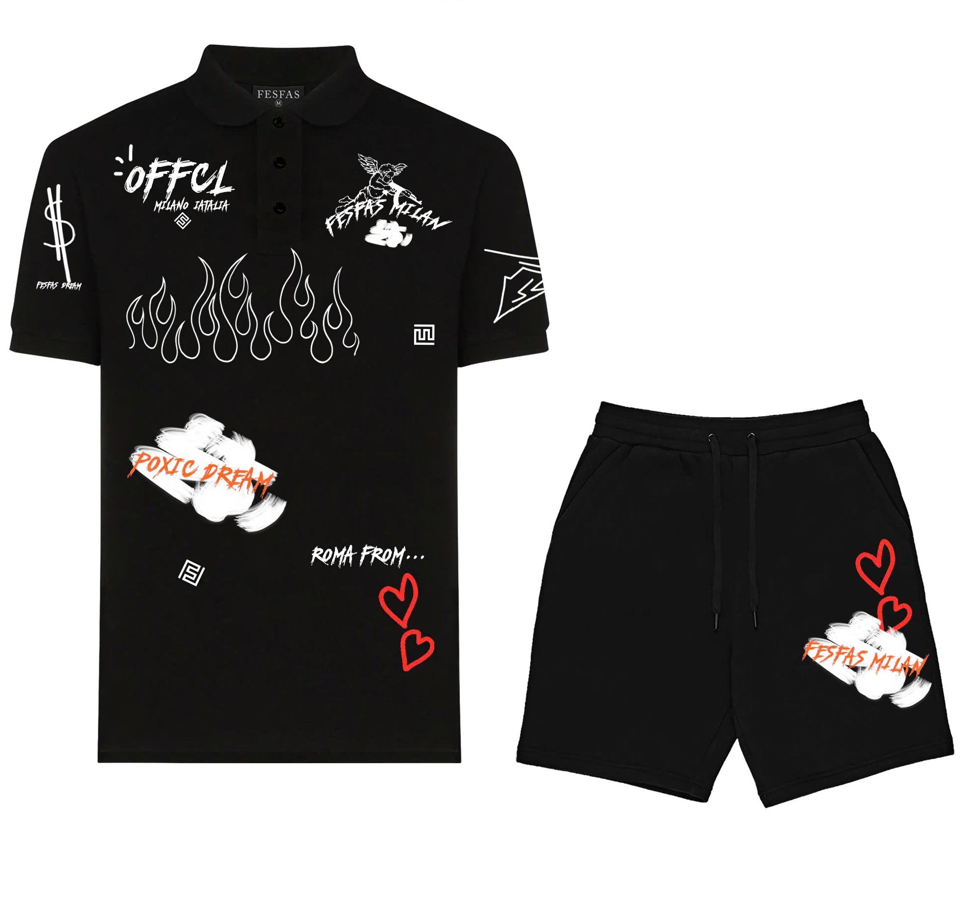FesFas graphic-print | Bộ Polo | Nam | Màu Đen