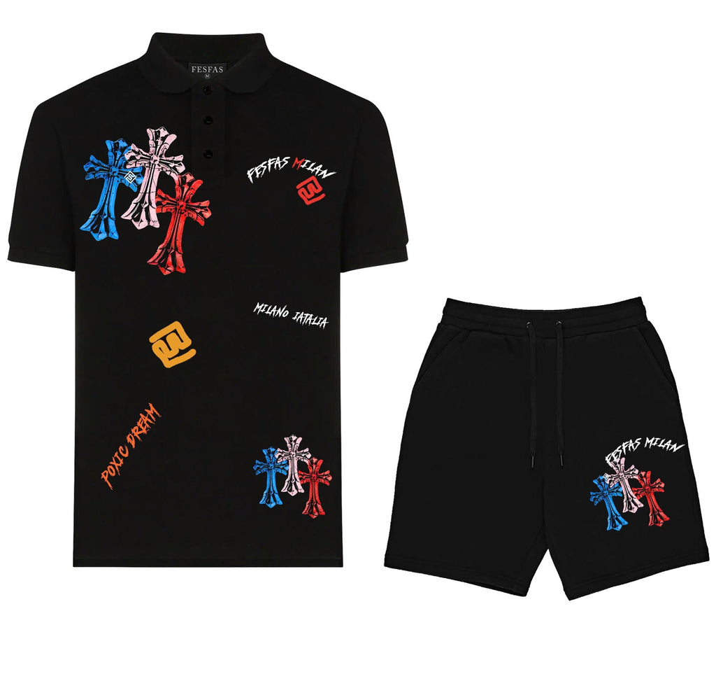 FesFas graphic-print | Bộ Polo | Nam | Màu Đen