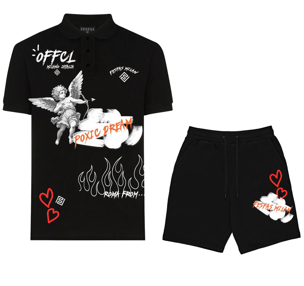 FesFas graphic-print | Bộ Polo | Nam | Màu Đen