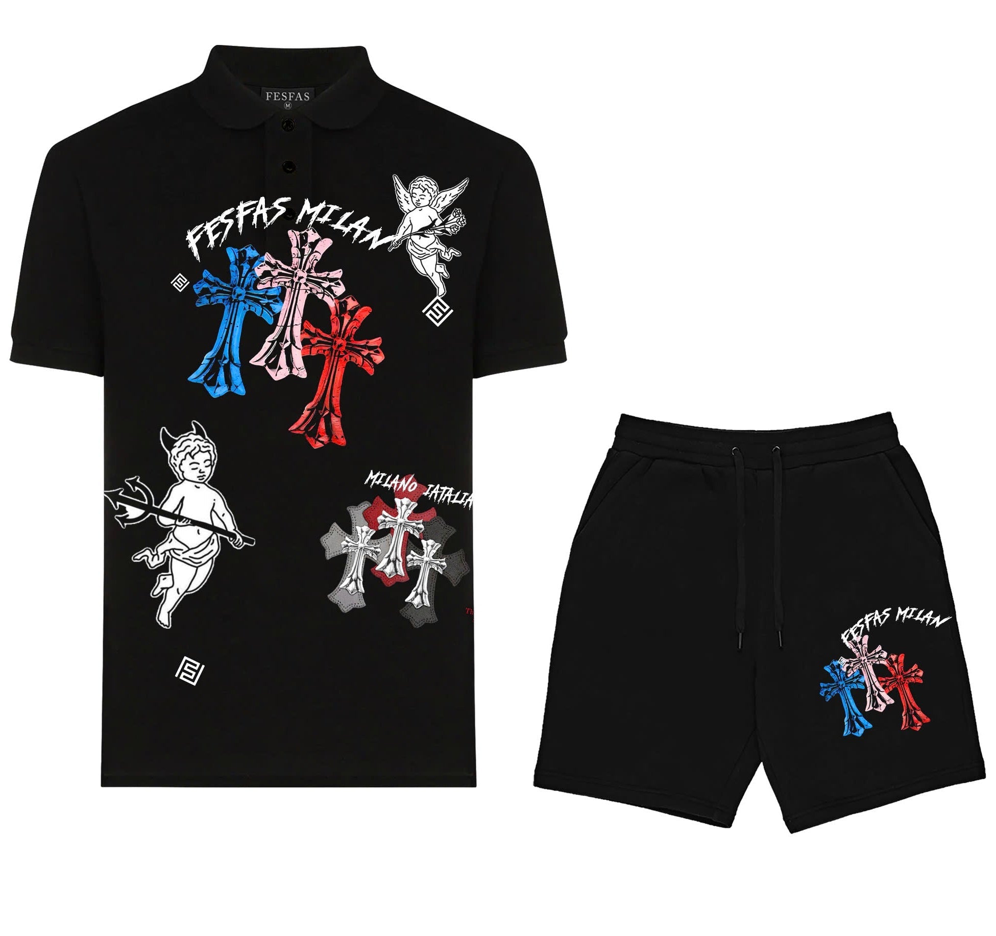 FesFas graphic-print | Bộ Polo | Nam | Màu Đen